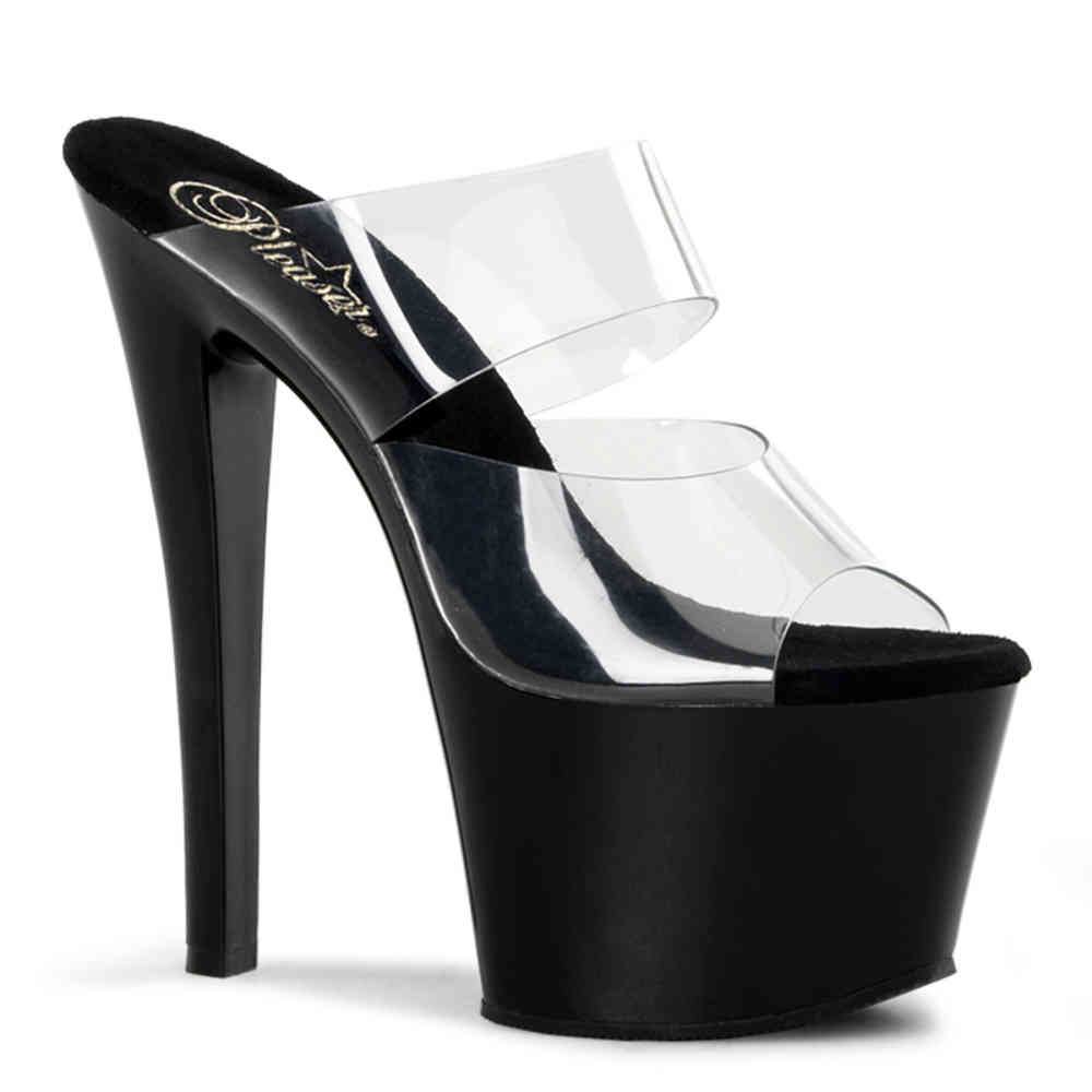Pleaser - SKY302 Mules à talons - Chaussures de pole dance - Noir/Transparent Product image